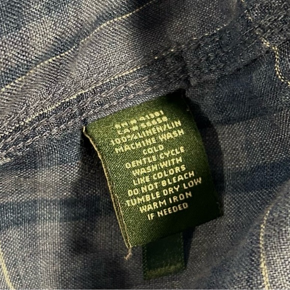 Lauren Ralph Lauren 100% Linen Plaid Button Down Shirt Women's XL Blue Preppy - Picture 7 of 7